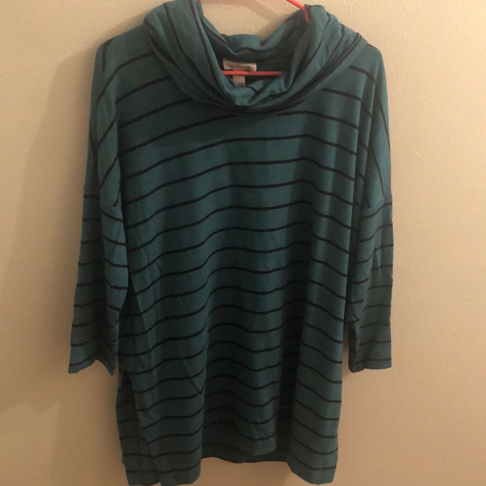 Mid sleeve, turtle neck blouse.